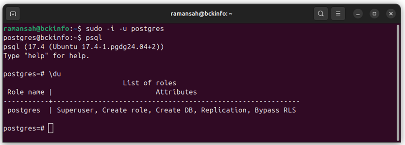 sudo -i -u postgres